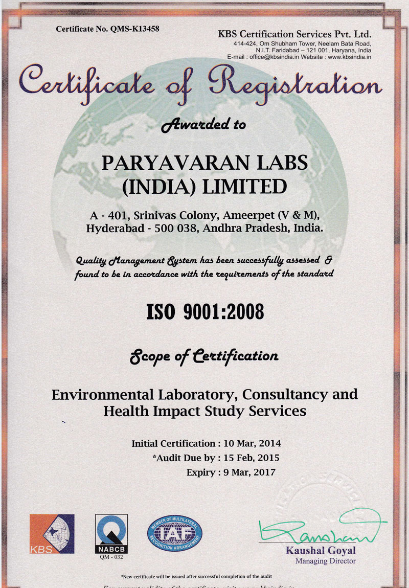 Paryavaran Labs (India) Ltd are Environmental Labs & Consultants in Madhapur, Hyderabad Dr. Y. C. REDDY Mob No +91-9848267839